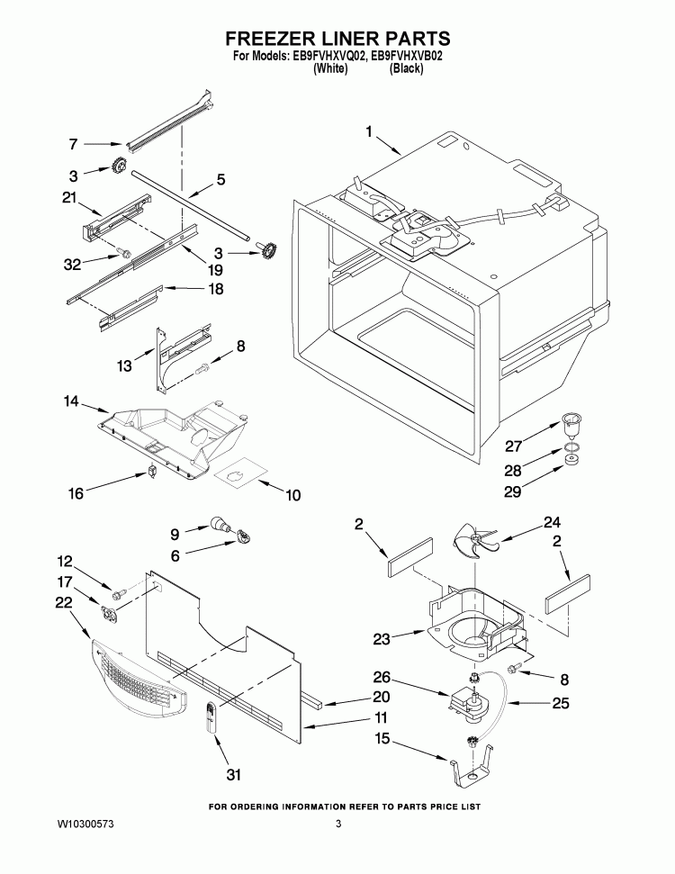 FREEZER LINER PARTS Diagram and Parts List for EB9FVHXVB02  Whirlpool Refrigerator