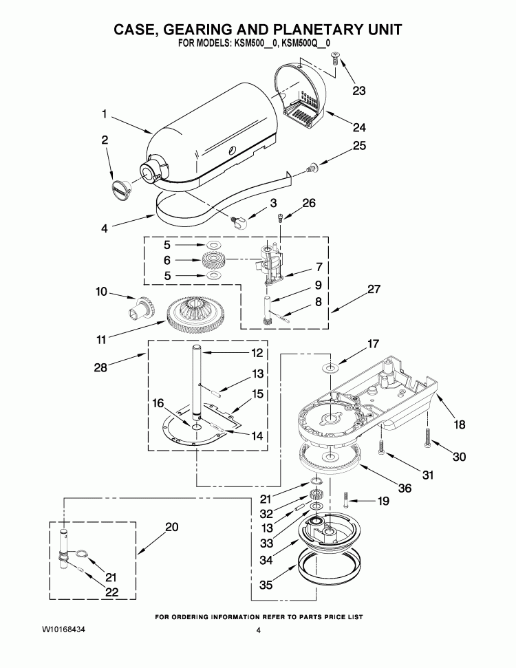 CASE, GEARING AND PLANETARY UNIT Diagram and Parts List for KSM500OB0  KitchenAid Mixer