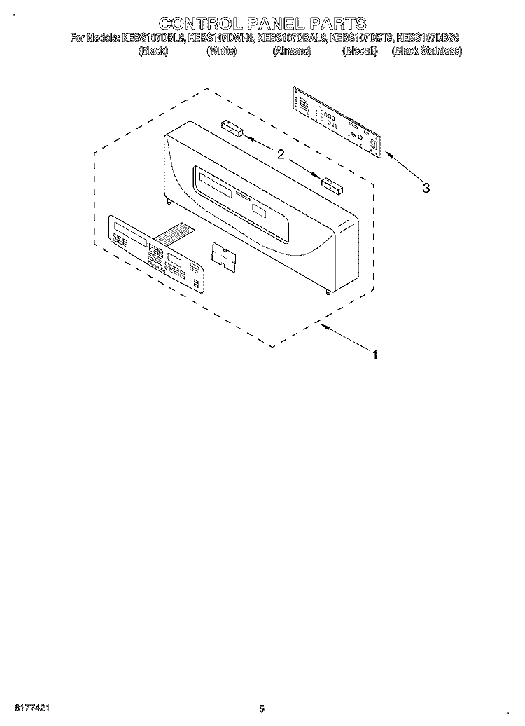 CONTROL PANEL, LITERATURE Diagram and Parts List for KEBS107DWH8  KitchenAid Wall Oven