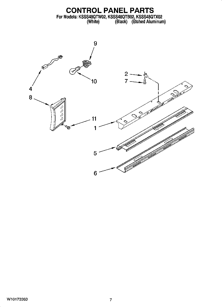 CONTROL PANEL PARTS Diagram and Parts List for KSSS48QTB02  KitchenAid Refrigerator