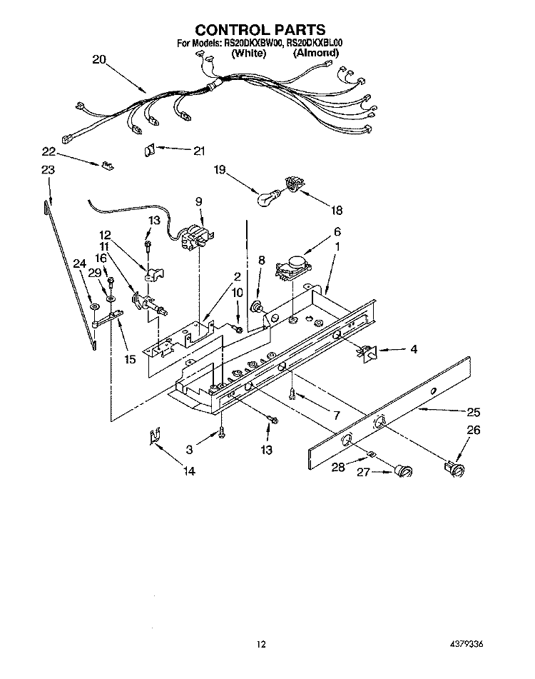 CONTROL Diagram and Parts List for RS20DKXBL00  Roper Refrigerator