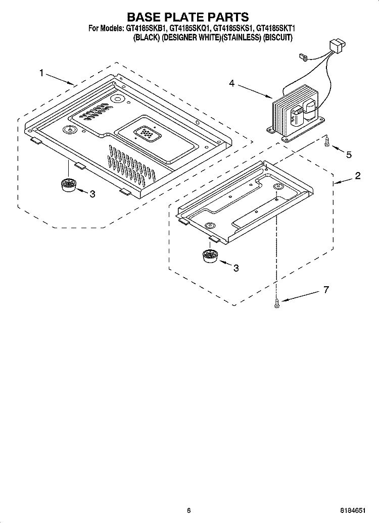 BASE PLATE PARTS Diagram and Parts List for GT4185SKT1  Whirlpool Microwave