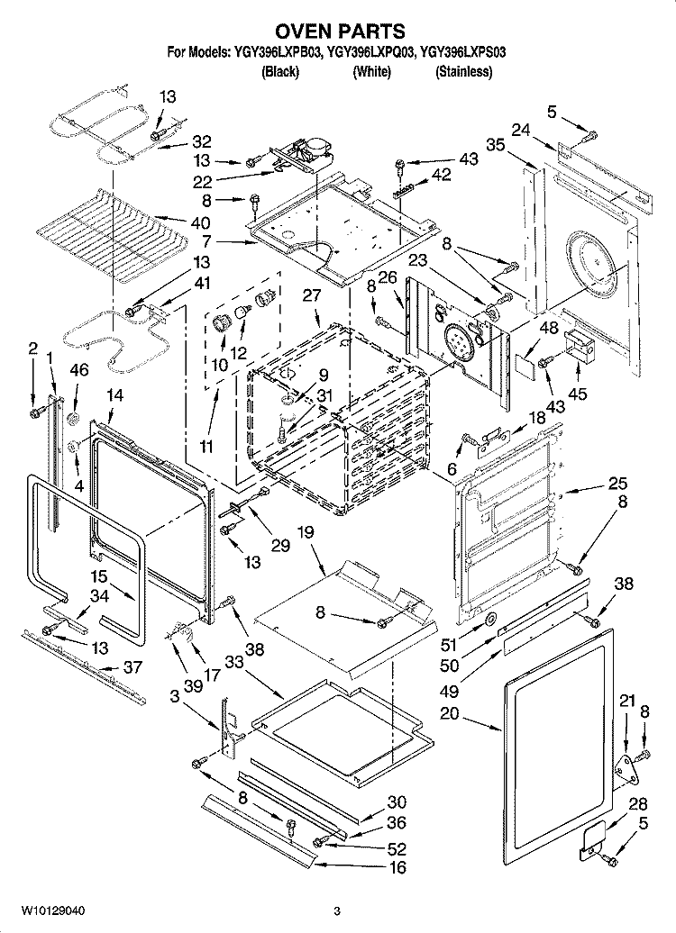 OVEN PARTS Diagram and Parts List for YGY396LXPB03  Whirlpool Range