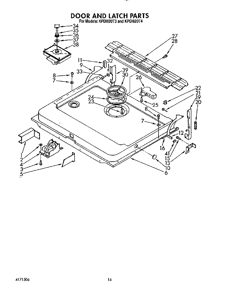 DOOR AND LATCH Diagram and Parts List for KPDI620T3  KitchenAid Dishwasher