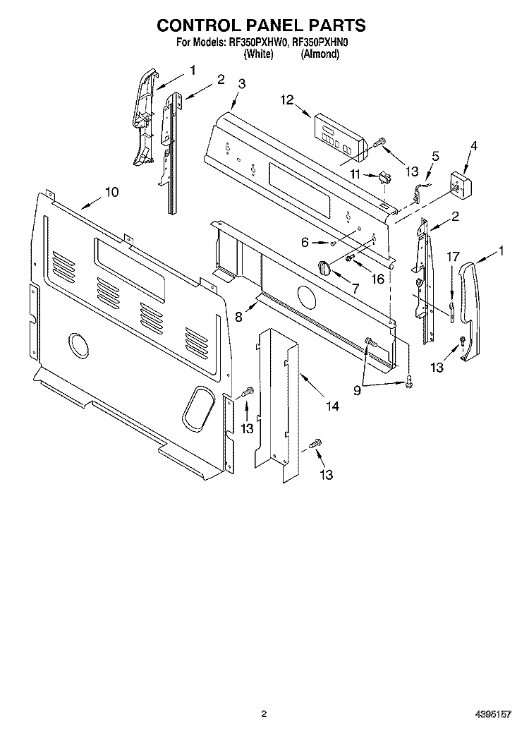 CONTROL PANEL Diagram and Parts List for RF350PXHN0  Whirlpool Range