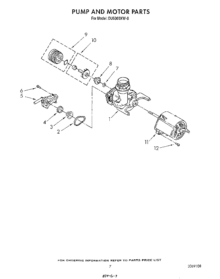PUMP AND MOTOR Diagram and Parts List for DU5000XW0  Whirlpool Dishwasher