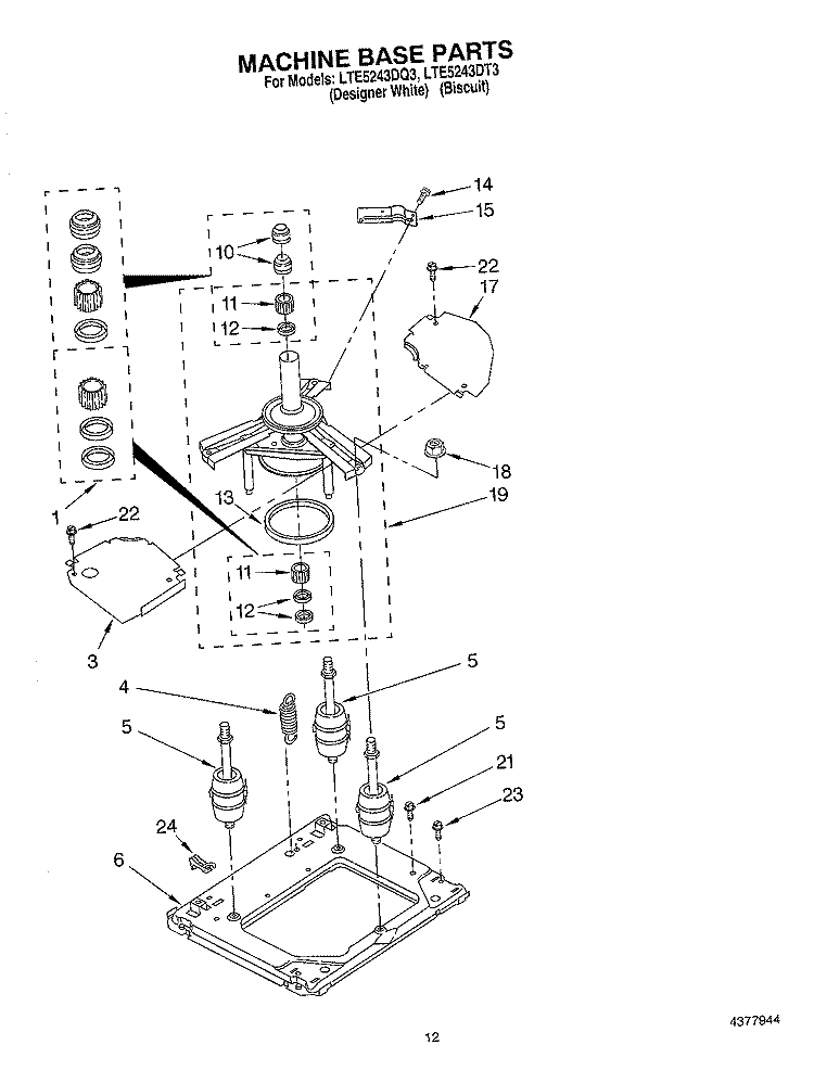 MACHINE BASE Diagram and Parts List for LTE5243DQ3  Whirlpool Washer Dryer Combo