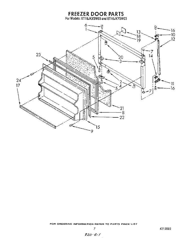 FREEZER DOOR Diagram and Parts List for ET16JKYSM03  Whirlpool Refrigerator
