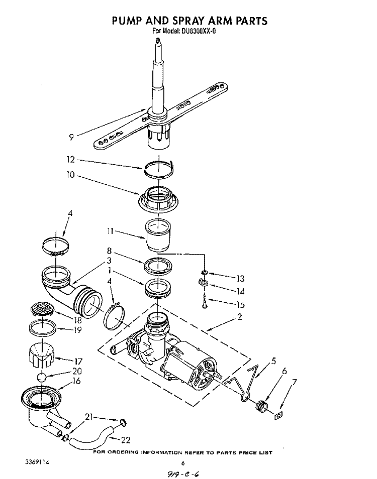 PUMP AND SPRAY ARM Diagram and Parts List for DU8300XX0  Whirlpool Dishwasher