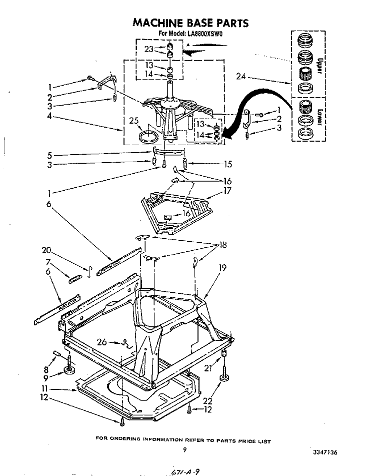 MACHINE BASE Diagram and Parts List for LA8800XSW0  Whirlpool Washer