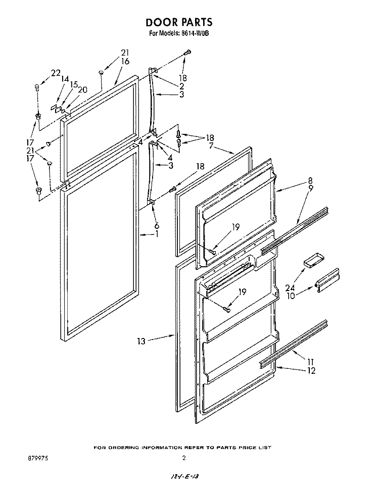 DOOR Diagram and Parts List for 8614W0B  Roper Refrigerator