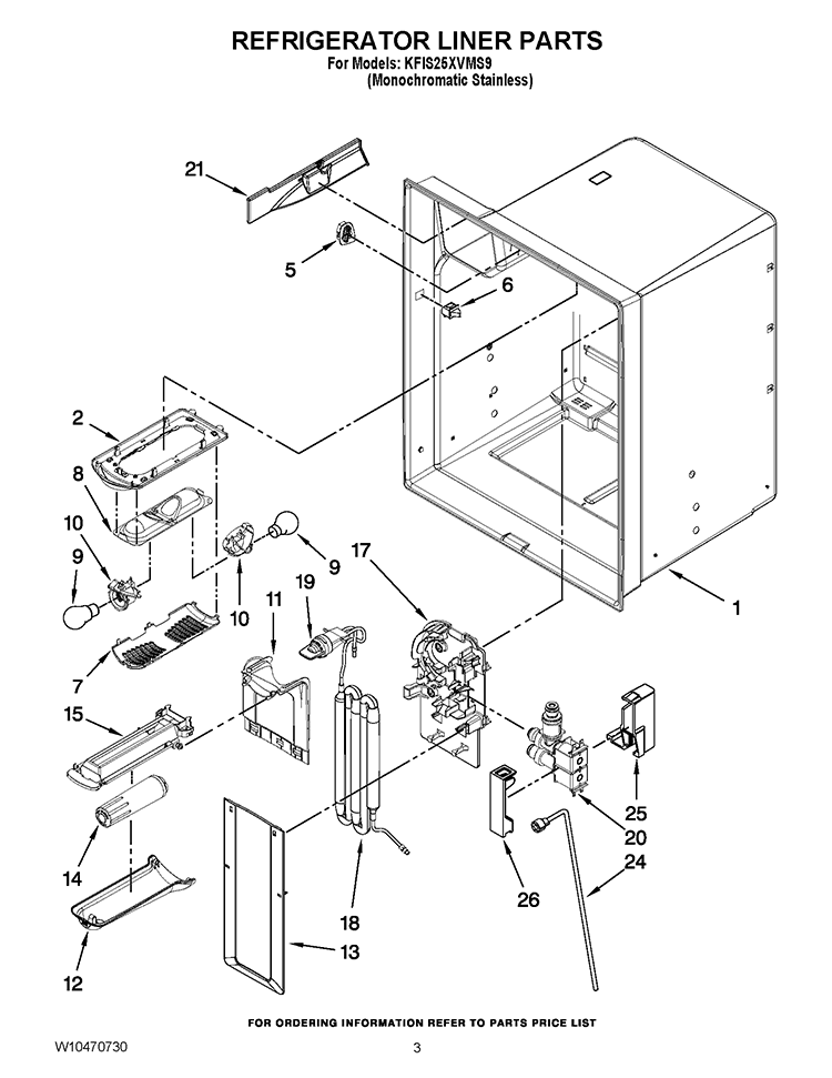 REFRIGERATOR LINER PARTS Diagram and Parts List for KFIS25XVMS9  KitchenAid Refrigerator