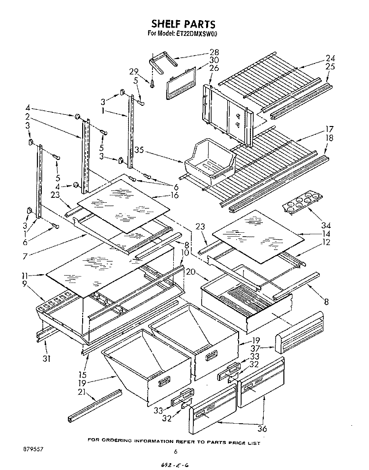 SHELF Diagram and Parts List for ET22DMXSW00  Whirlpool Refrigerator