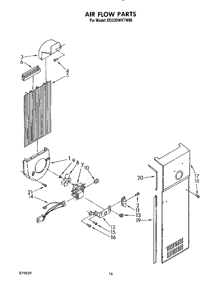 AIR FLOW Diagram and Parts List for ED22DWXTN00  Whirlpool Refrigerator