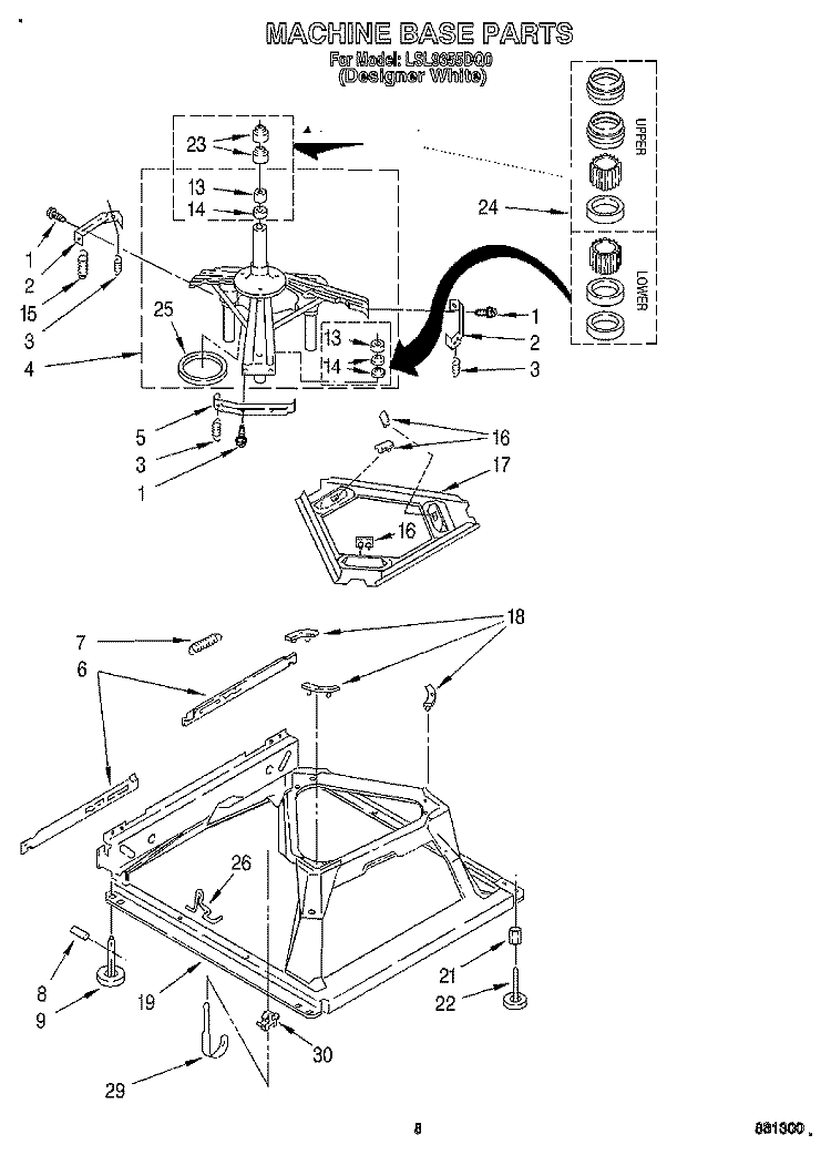 MACHINE BASE Diagram and Parts List for LSL9355DQ0  Whirlpool Washer