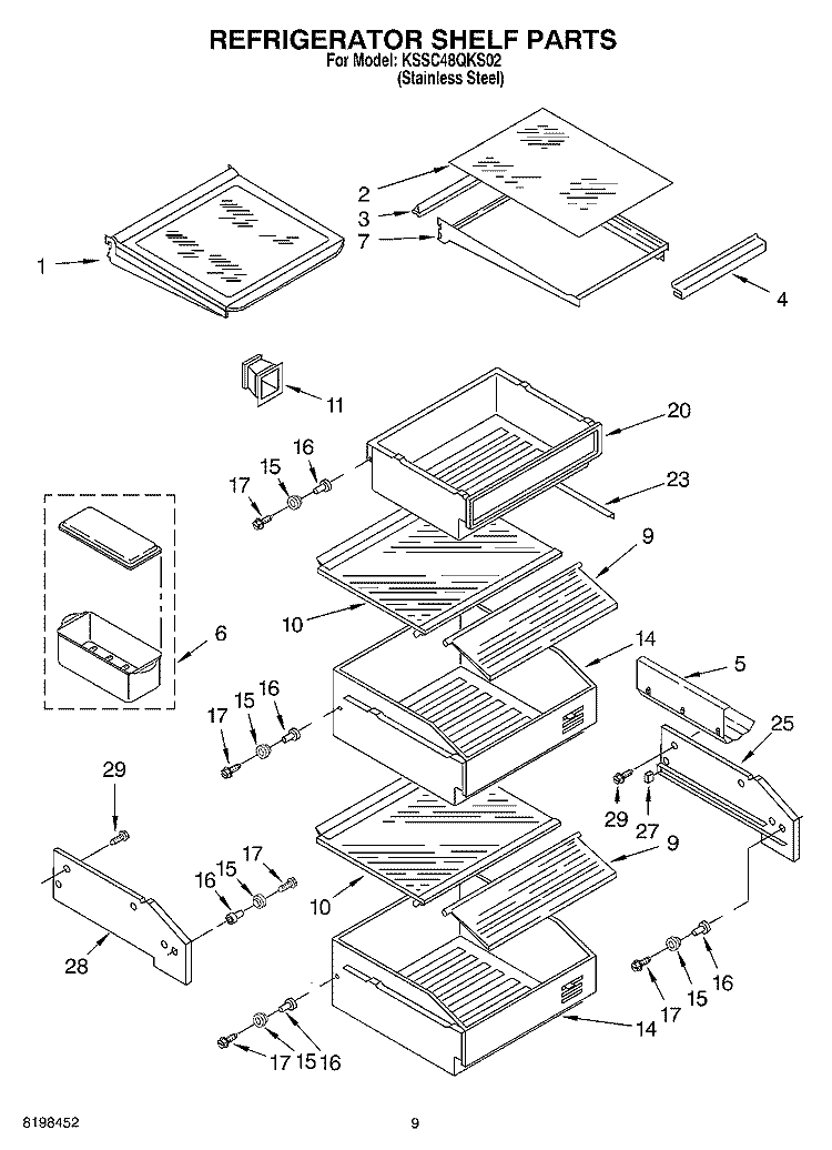 REFRIGERATOR SHELF PARTS Diagram and Parts List for KSSC48QKS02  KitchenAid Refrigerator