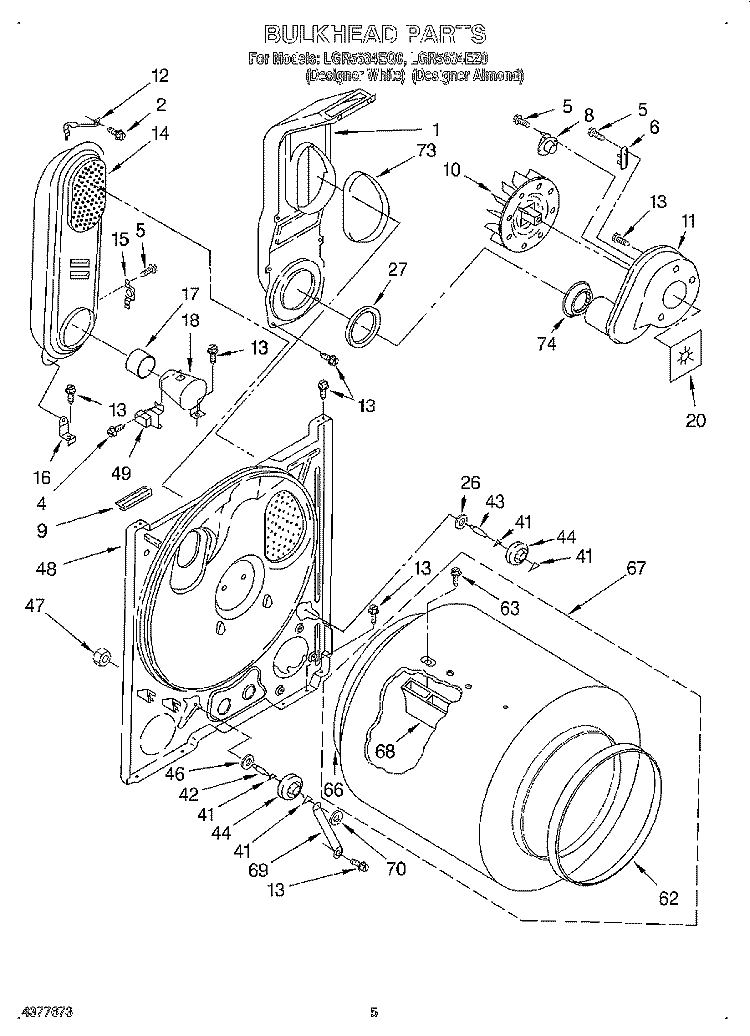 BULKHEAD Diagram and Parts List for LGR5634EZ0  Whirlpool Dryer