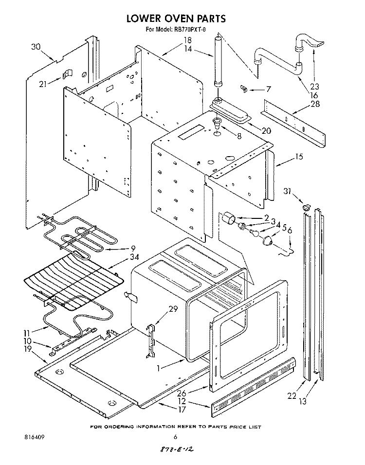LOWER OVEN Diagram and Parts List for RB770PXT0  Whirlpool Range