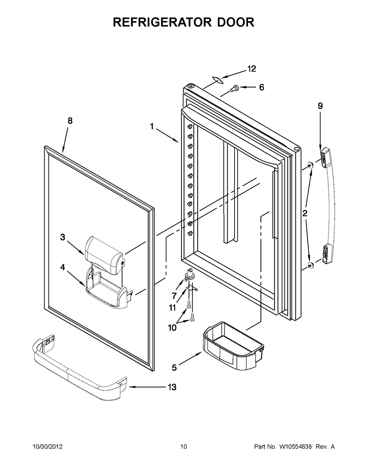 REFRIGERATOR DOOR Diagram and Parts List for GB2FHDXWQ07  Whirlpool Refrigerator