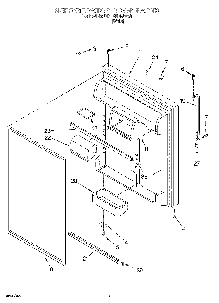 REFRIGERATOR DOOR Diagram and Parts List for 2VET23DKJW00  Whirlpool Refrigerator