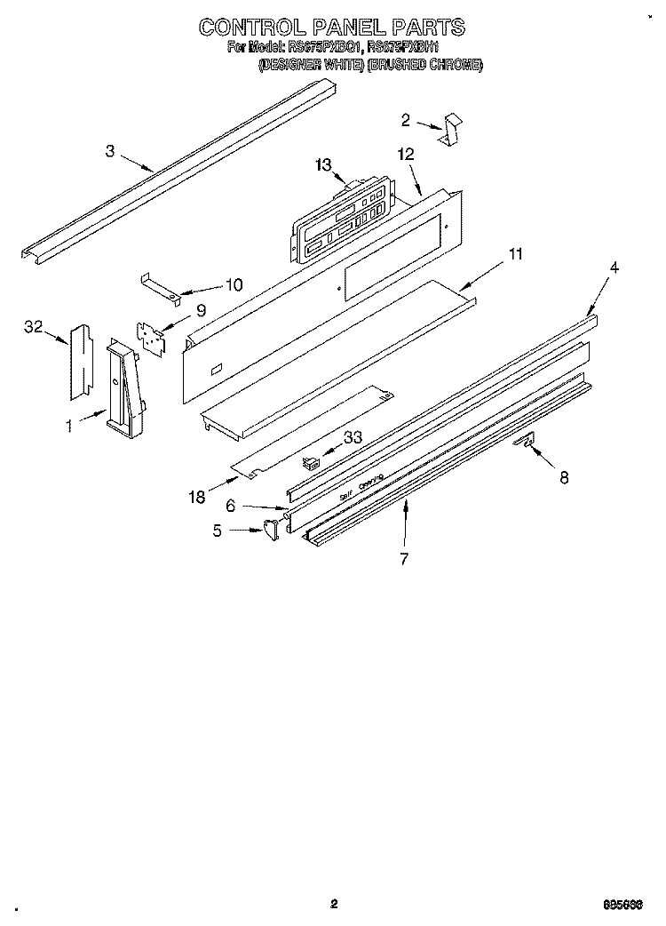 CONTROL PANEL Diagram and Parts List for RS675PXBH1  Whirlpool Range