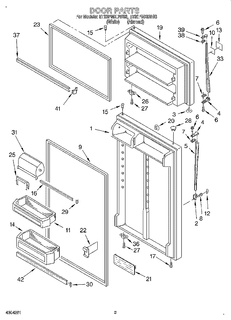 DOOR Diagram and Parts List for ET20PMXDN03  Whirlpool Refrigerator