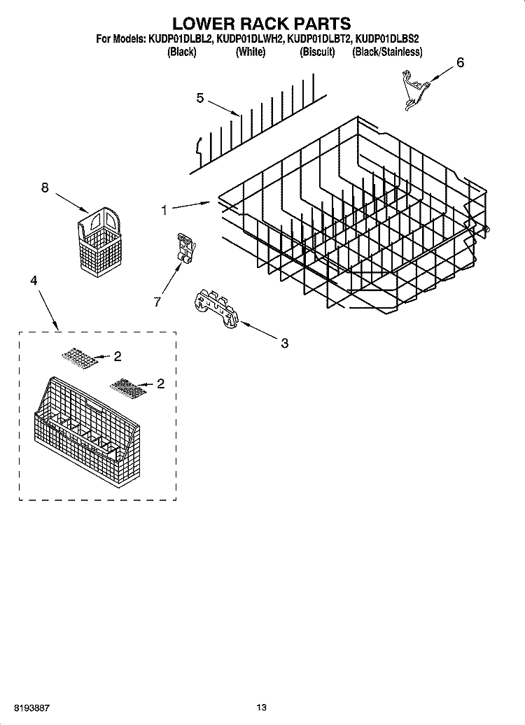 LOWER RACK PARTS Diagram and Parts List for KUDP01DLBL2  KitchenAid Dishwasher