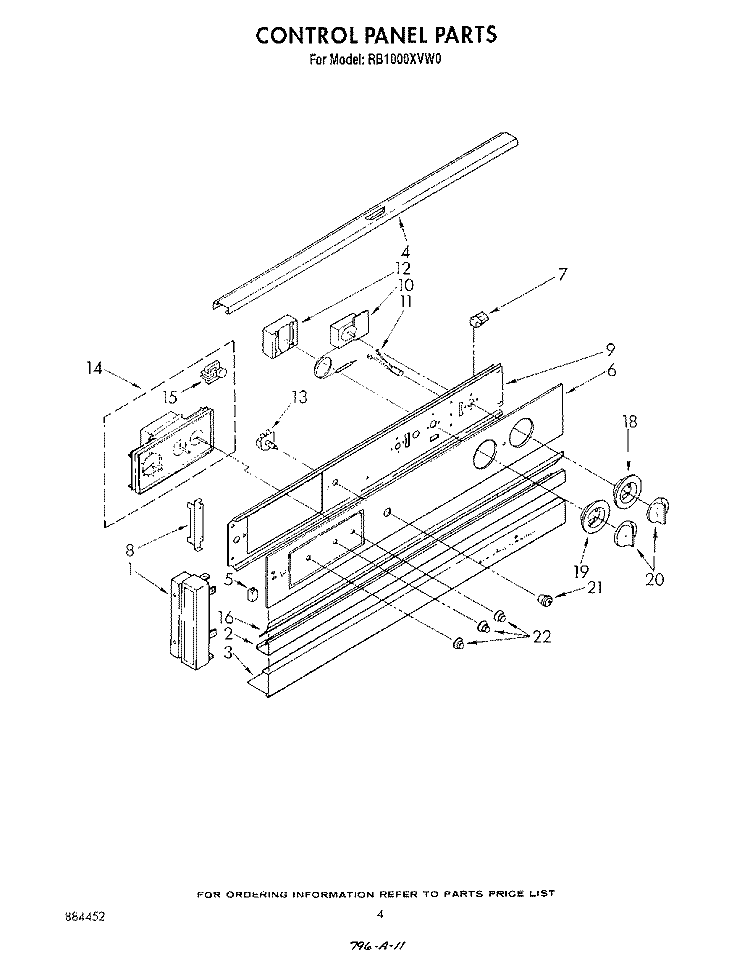 CONTROL PANEL , LITERATURE AND OPTIONAL Diagram and Parts List for RB1000XVW0  Whirlpool Wall Oven