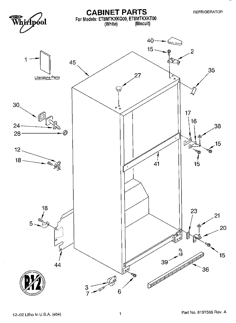 CABINET PARTS Diagram and Parts List for ET8MTKXKT00  Whirlpool Refrigerator