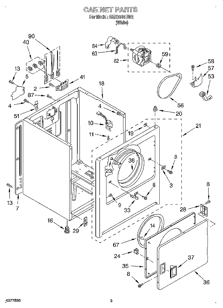 SECTION Diagram and Parts List for REX3615EW2  Roper Dryer