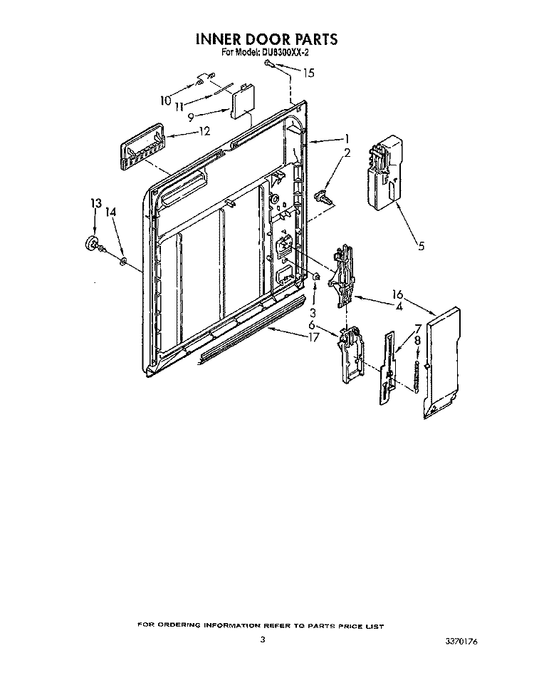 INNER DOOR Diagram and Parts List for DU8300XX2  Whirlpool Dishwasher