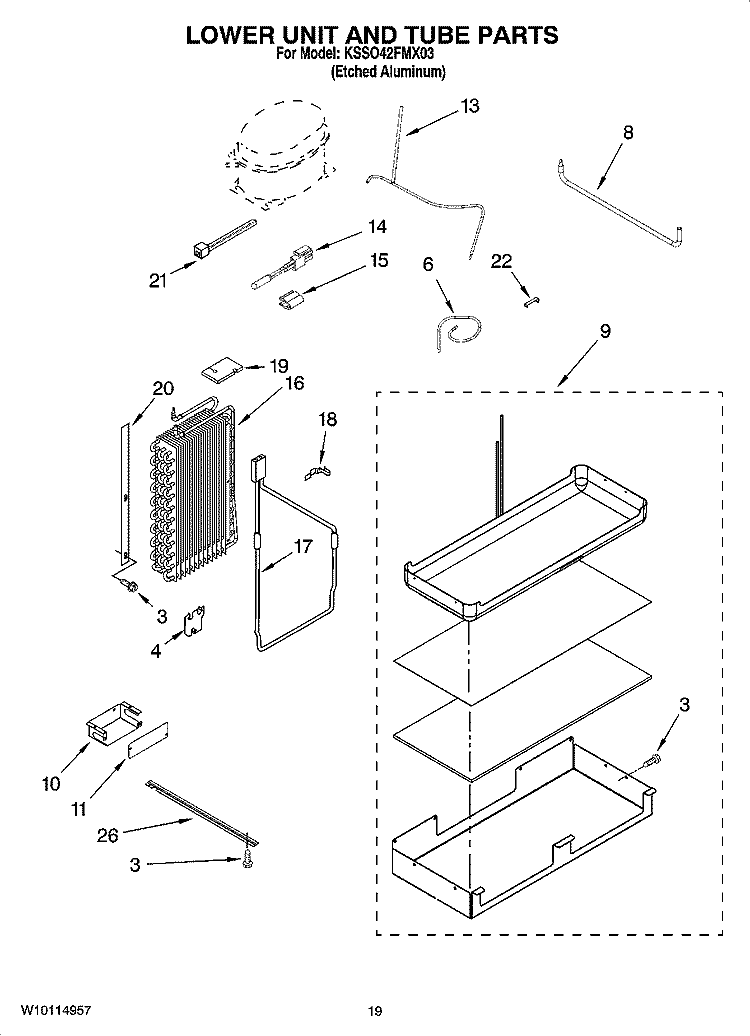 LOWER UNIT AND TUBE PARTS Diagram and Parts List for KSSO42FMX03  KitchenAid Refrigerator