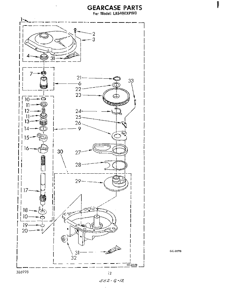 GEARCASE Diagram and Parts List for LA5400XPW0  Whirlpool Washer