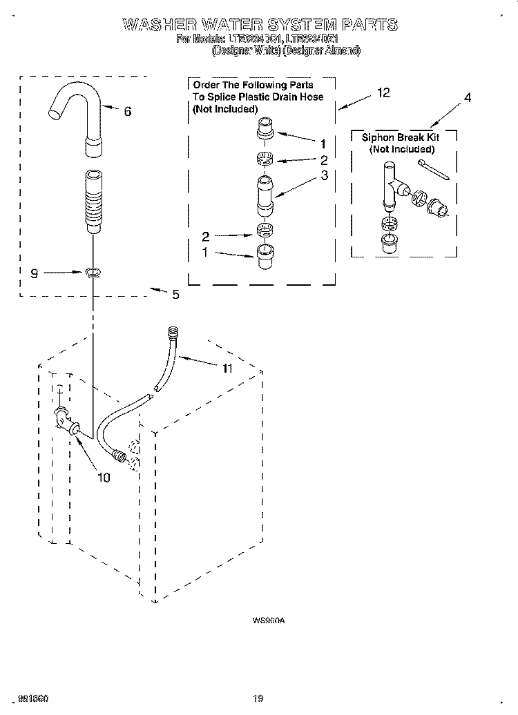 WASHER WATER SYSTEM Diagram and Parts List for LTE6234DQ1  Whirlpool Washer Dryer Combo