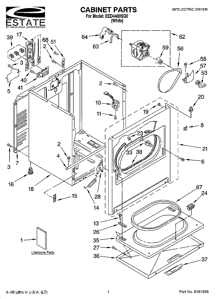 CABINET PARTS Diagram and Parts List for EED4400SQ0  Estate Dryer