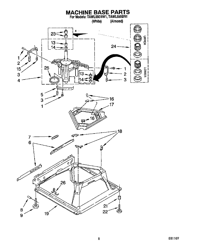 MACHINE BASE Diagram and Parts List for TAWL650BN1  Estate Washer