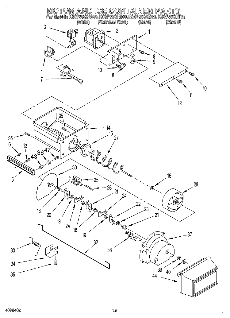 MOTOR AND ICE CONTAINER Diagram and Parts List for KSSP36QHT00  KitchenAid Refrigerator