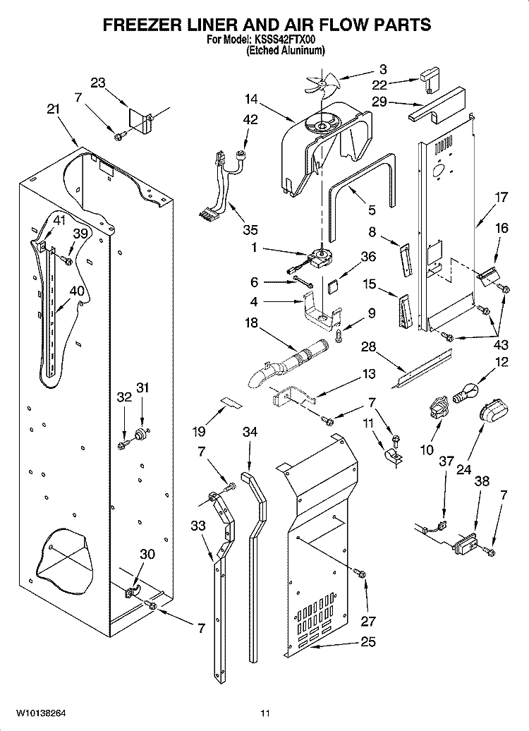 FREEZER LINER AND AIR FLOW PARTS Diagram and Parts List for KSSS42FTX00  KitchenAid Refrigerator