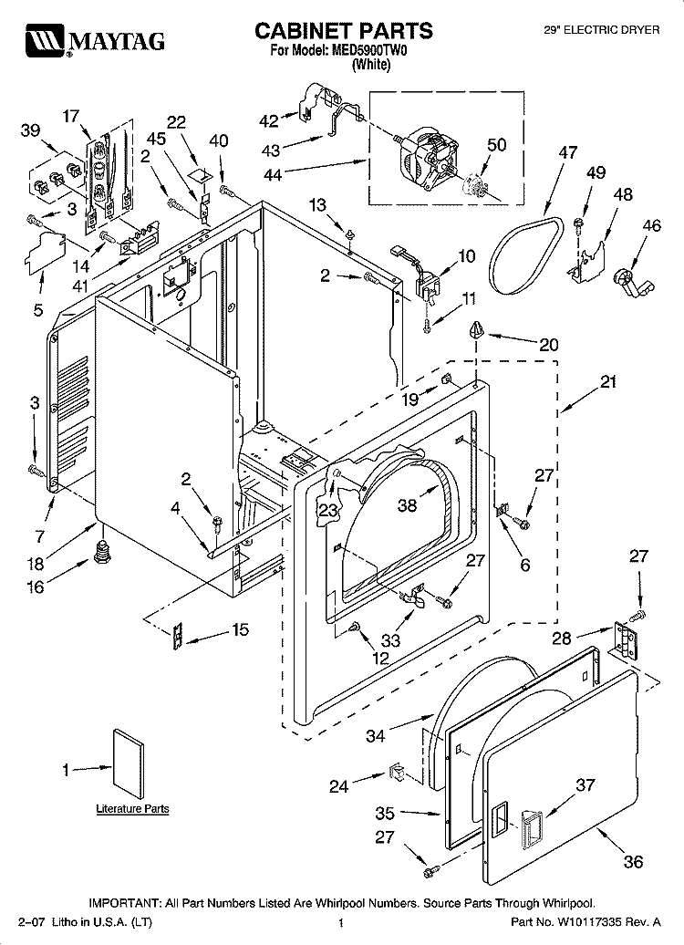 CABINET PARTS Diagram and Parts List for MED5900TW0  Maytag Dryer