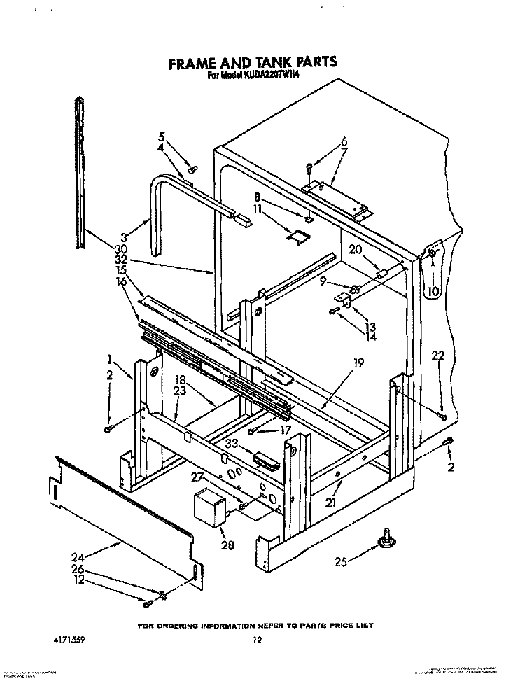 FRAME AND TANK Diagram and Parts List for KUDA220TWH4  KitchenAid Dishwasher