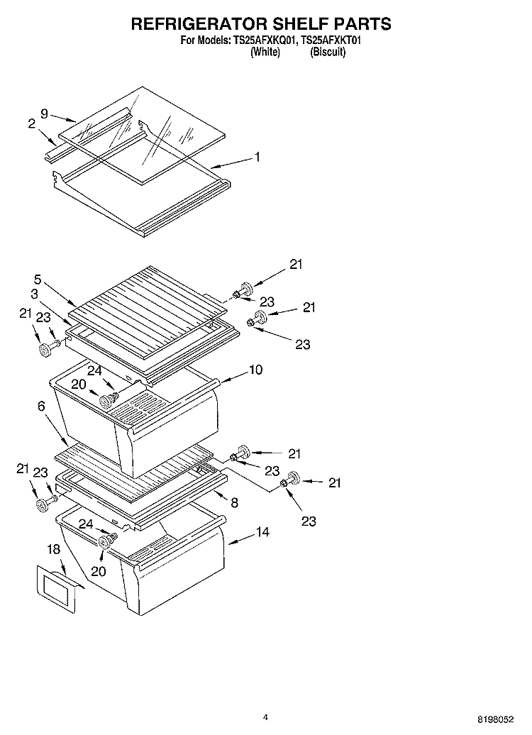 REFRIGERATOR SHELF PARTS Diagram and Parts List for TS25AFXKT01  Estate Refrigerator