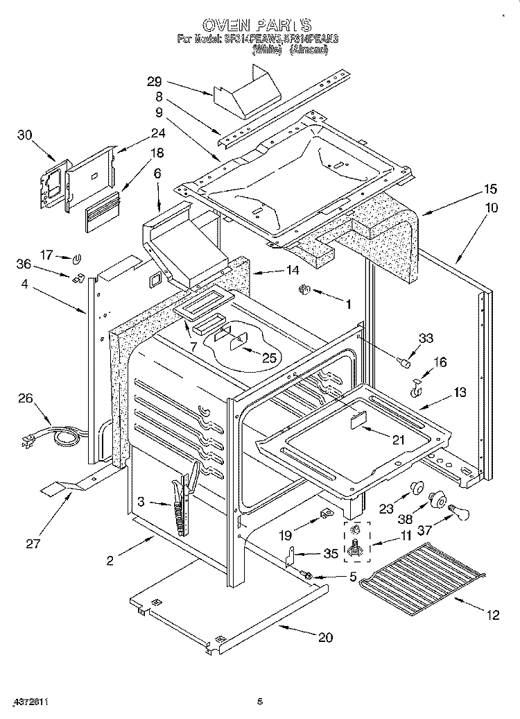 OVEN Diagram and Parts List for SF314PEAN3  Whirlpool Range