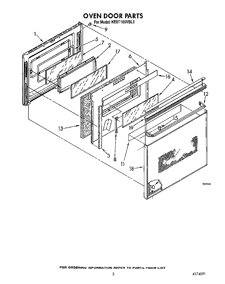 OVEN DOOR Diagram and Parts List for KEDT105VBL3  KitchenAid Range