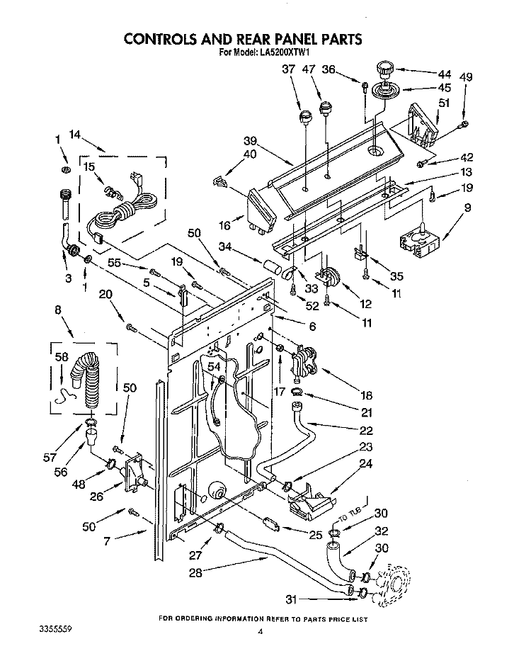 CONTROLS AND REAR PANEL Diagram and Parts List for LA5200XTG1  Whirlpool Washer