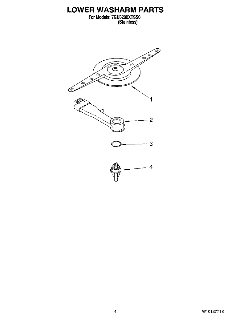 LOWER WASHARM PARTS Diagram and Parts List for 7GU3200XTSS0  Whirlpool Dishwasher