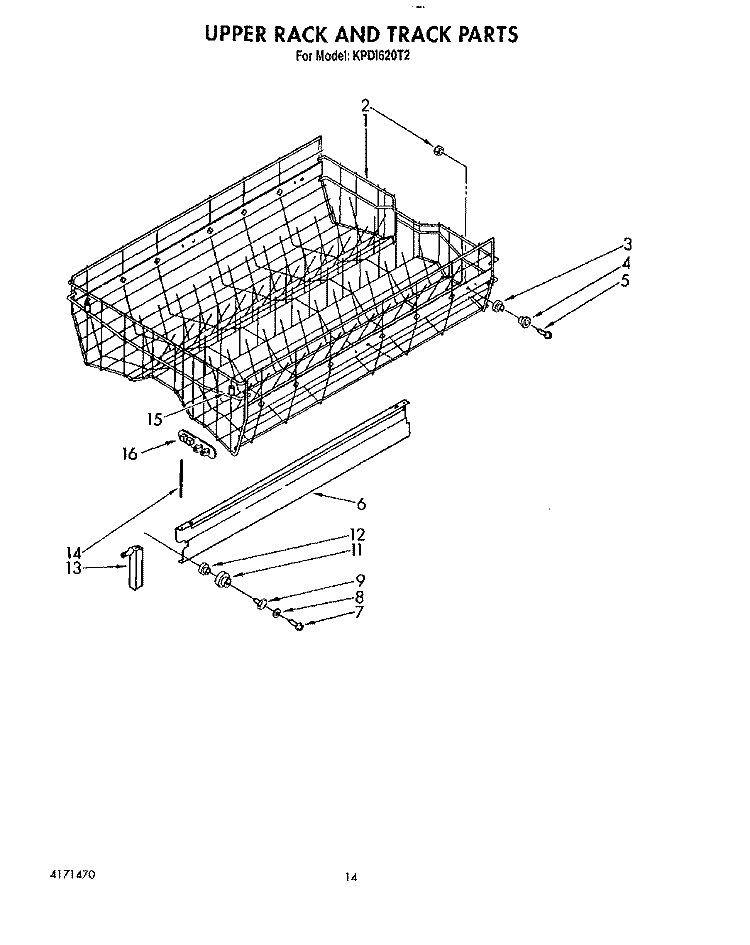 UPPER RACK AND TRACK Diagram and Parts List for KPDI620T2  KitchenAid Dishwasher