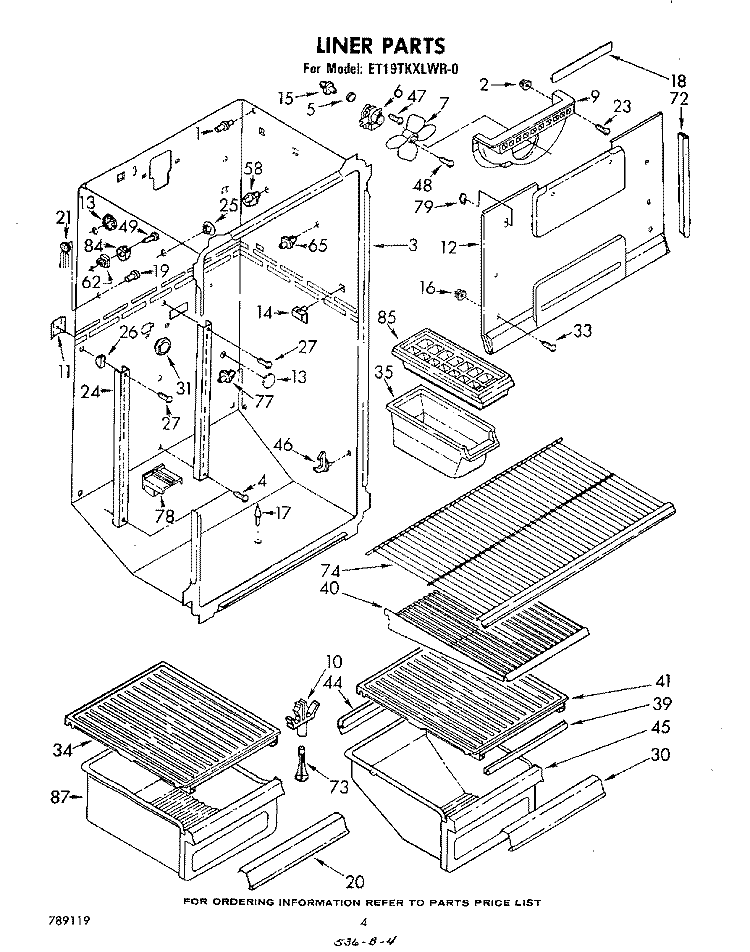 LINER Diagram and Parts List for ET19TKXLWR0  Whirlpool Refrigerator