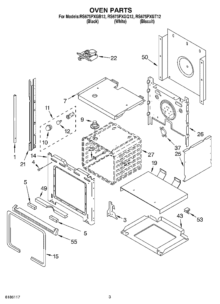 OVEN PARTS Diagram and Parts List for RS675PXGB12  Whirlpool Range