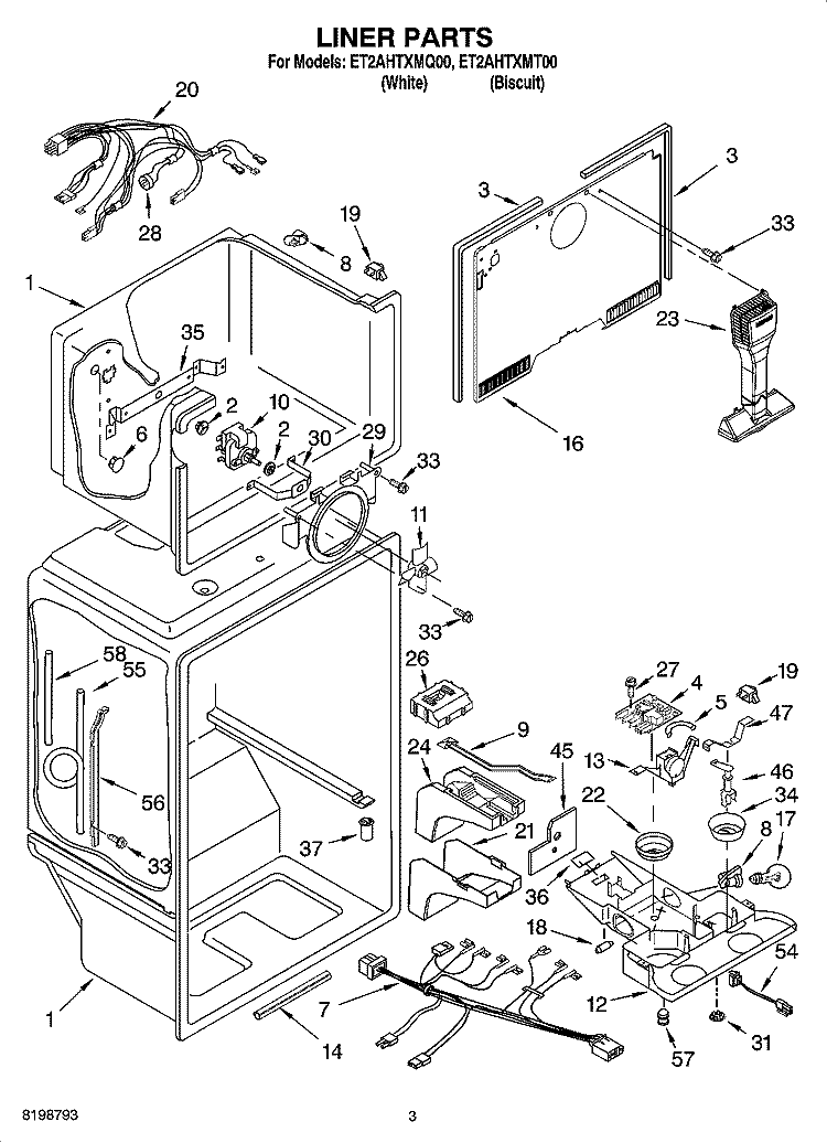 LINER PARTS Diagram and Parts List for ET2AHTXMT00  Whirlpool Refrigerator