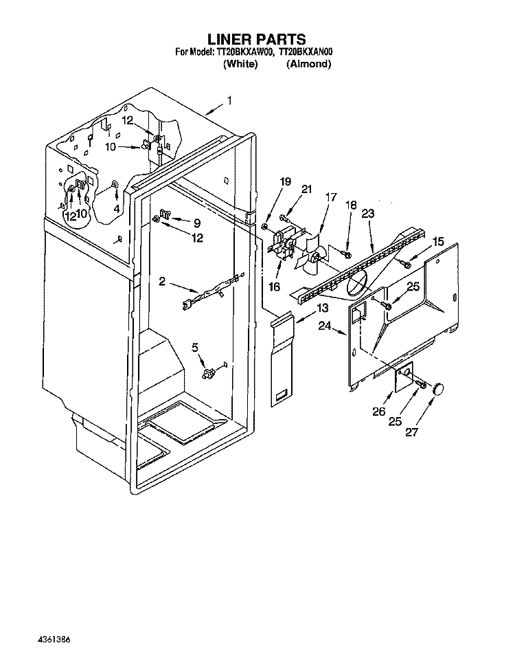 LINER Diagram and Parts List for TT20BKXAN00  Whirlpool Refrigerator